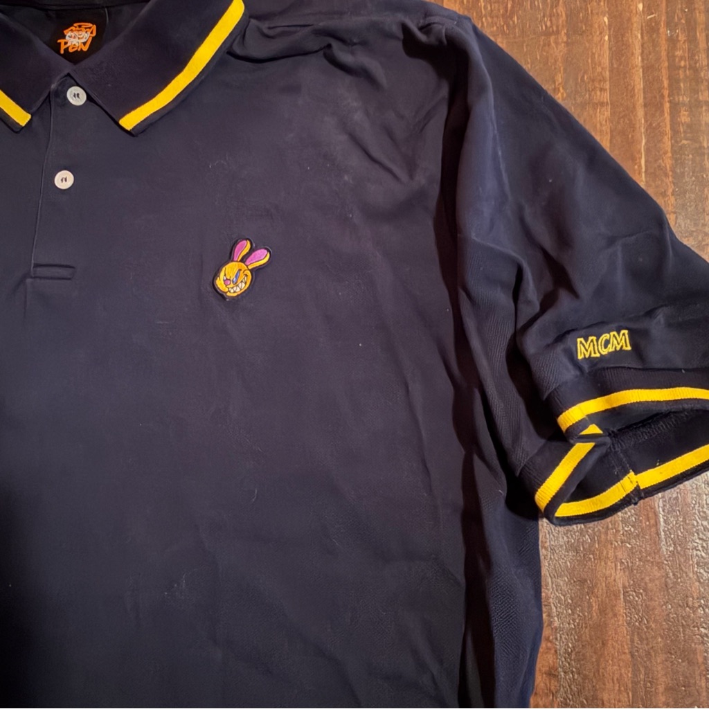 Mcm X Sambypen Navy Blue Polo With Graffiti Bunny - Xxl